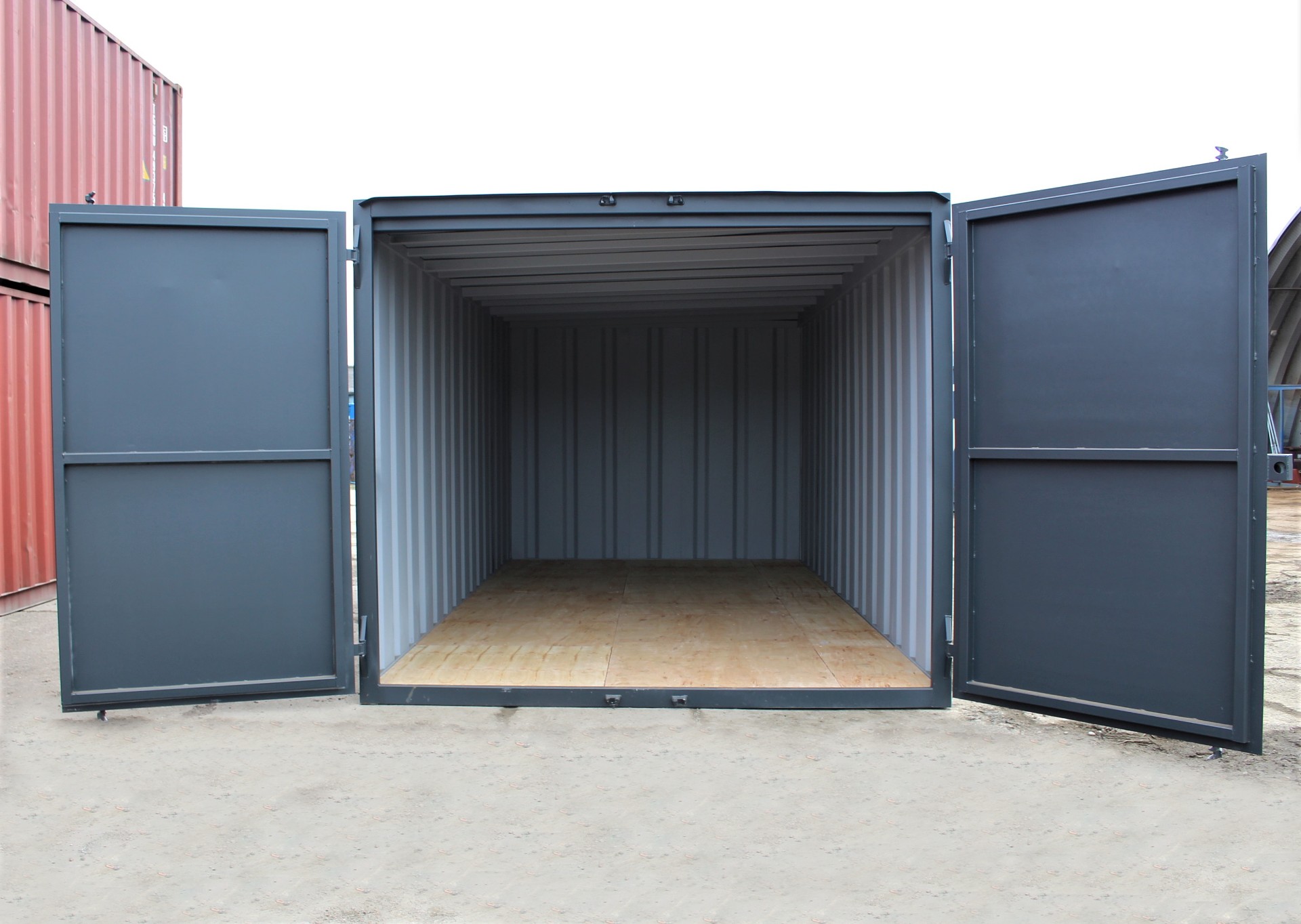 Open shipping container ready for use