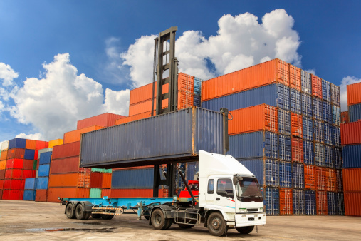 Shipping containers and logistics truck